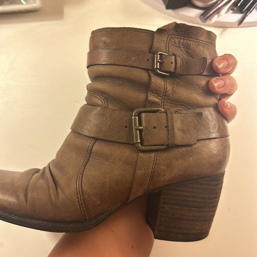Naya Genuine Leather Ankle Boots Buckle Zip Like New